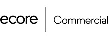 Ecore Commercial logo, ideal for a commercial flooring company, with "ecore" left and "Commercial" right, split by a vertical line.