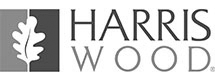 Harris Wood logo with a stylized oak leaf in a square beside the company name, ideal for a flooring installation company.